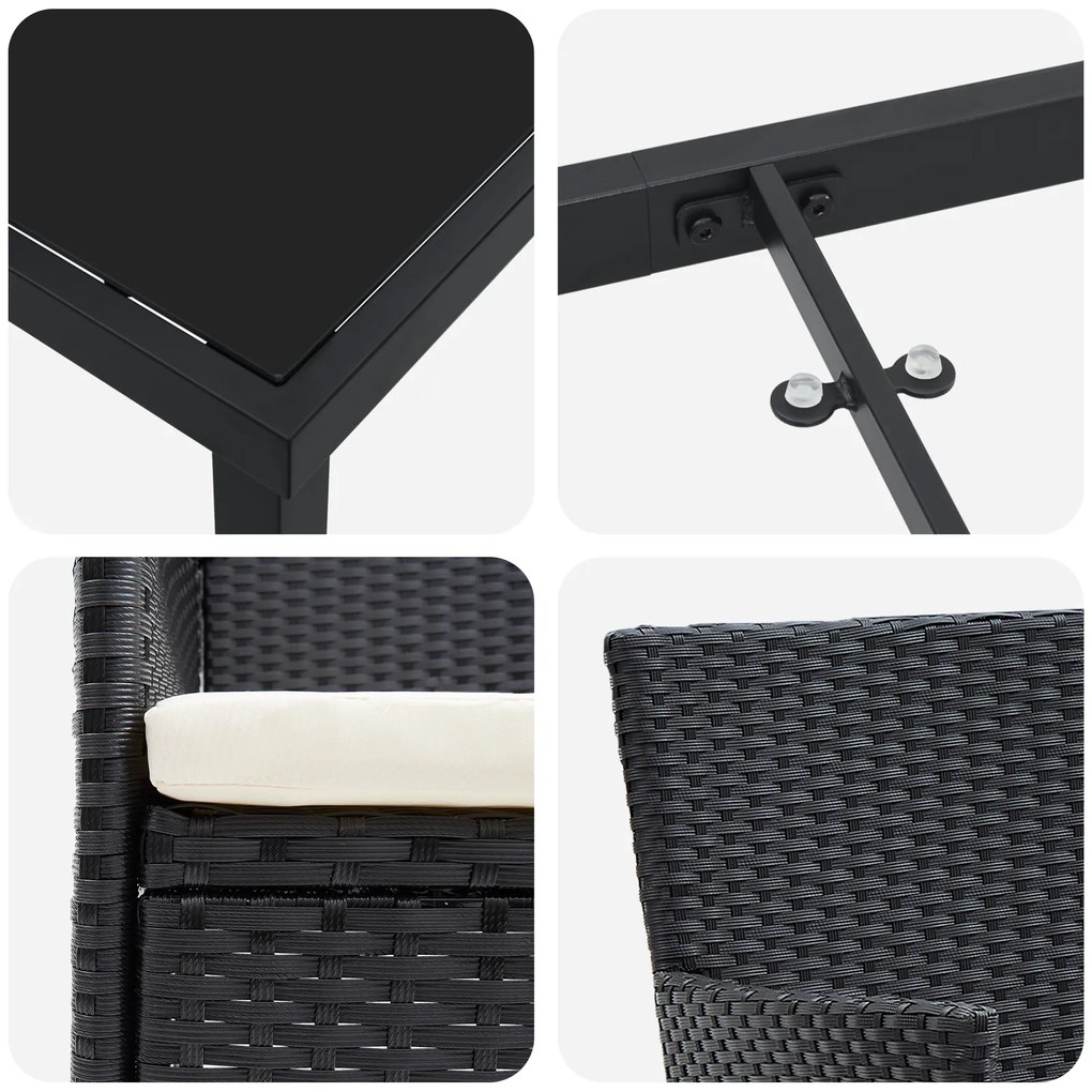 Conjunto de Jantar para Jardim 7 Peças Preto Vime PE