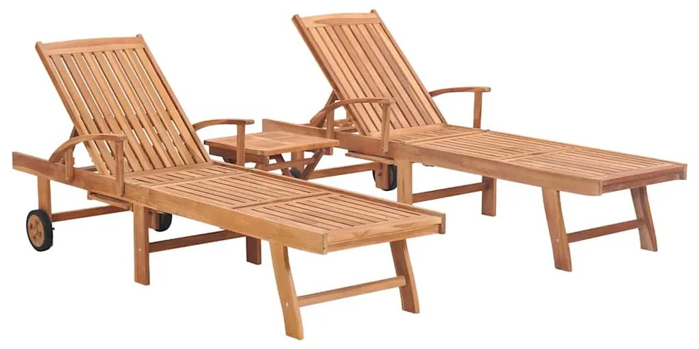 Espreguiçadeiras com mesa 2 pcs madeira de teca maciça