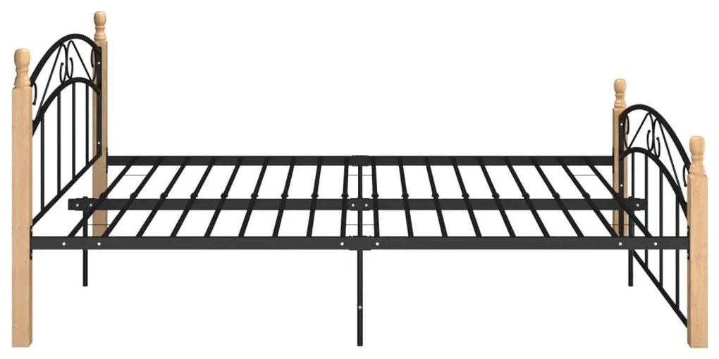 Estrutura de cama 140x200cm metal/madeira carvalho maciça preto