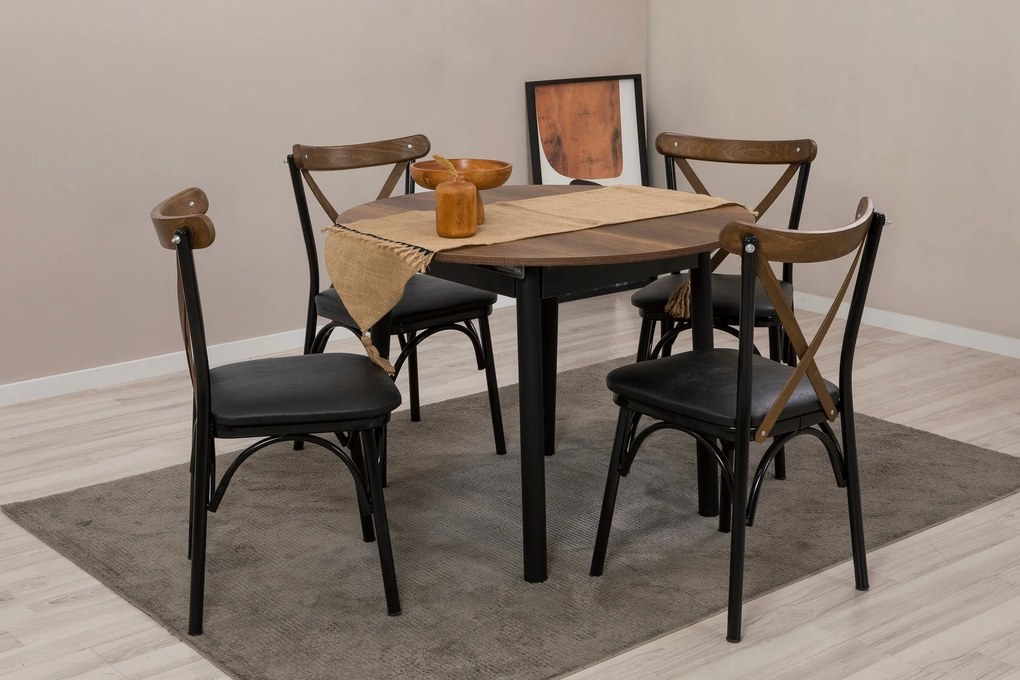 Conjunto de Mesa de Jantar Extensível Oliver – Preto e Nogueira – Mesa