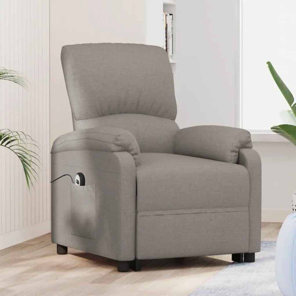 vidaXL Poltrona elevatória tecido cinzento-acastanhado