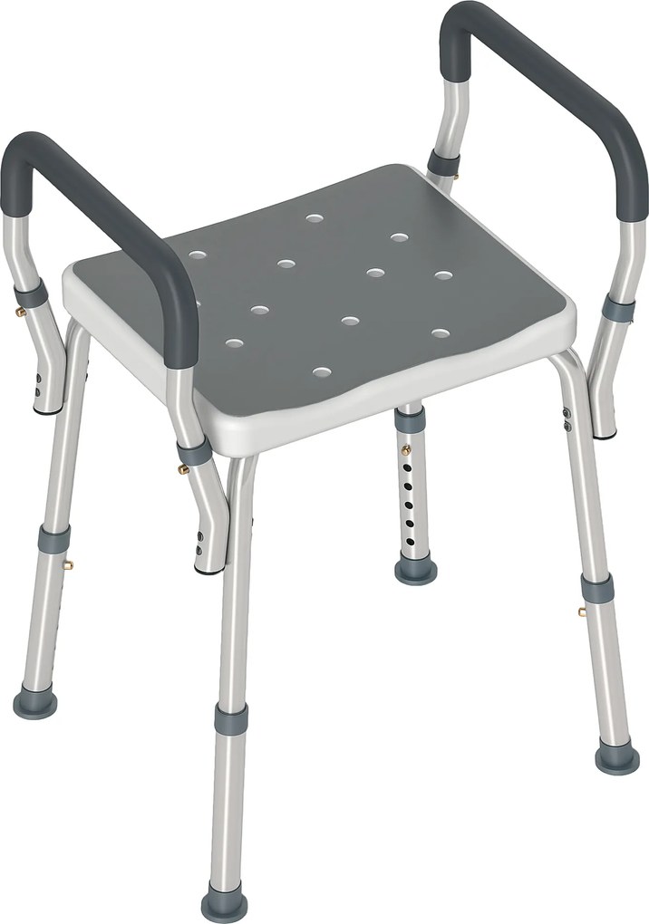 HOMCOM Banco de Duche com Altura Ajustável Banco de Duche de Alumínio Antiderrapante para Idosos 52x45x57-69 cm Cinza | Aosom