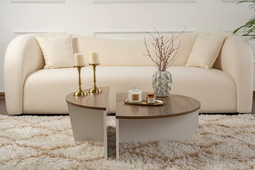 Mesa de Café Orion - Nogueira e Branco - 90x30x60 cm & 85x35x30 cm