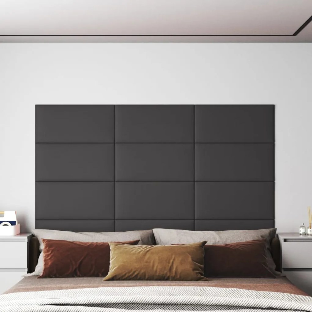 Painel de parede 12 pcs 60x30 cm couro artificial 2,16 m² cinza