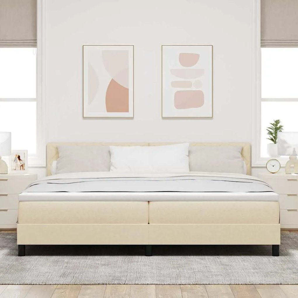 Cama Box Spring com Colchão Creme 200x200 cm Tecido