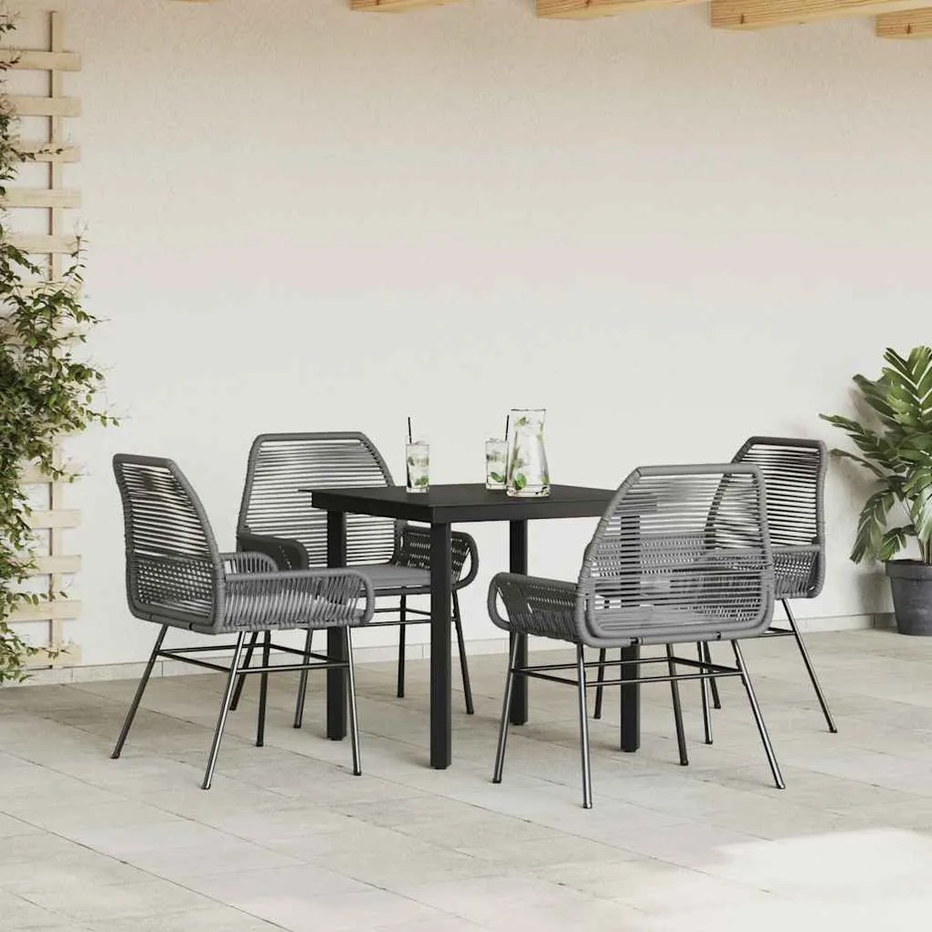 Conjunto jantar jardim 5 peças almofadas vidro vime cinzento PE