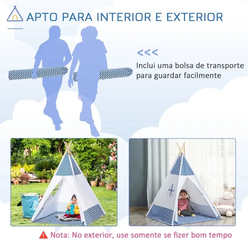 Tenda Tipi Infantil - Azul e Branco - Design Natura