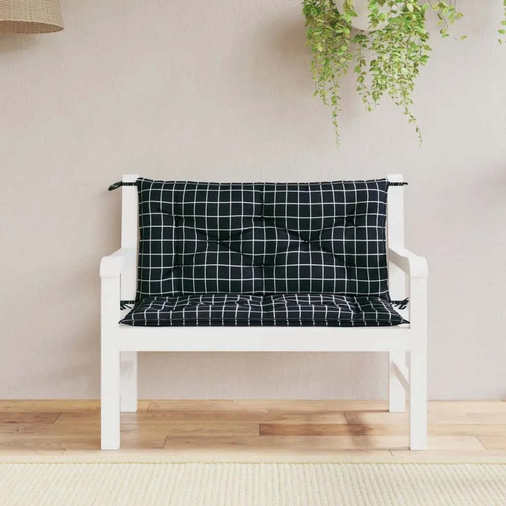 vidaXL Almofadões p/ banco jardim 2 pcs 100x50x7cm tecido xadrez preto