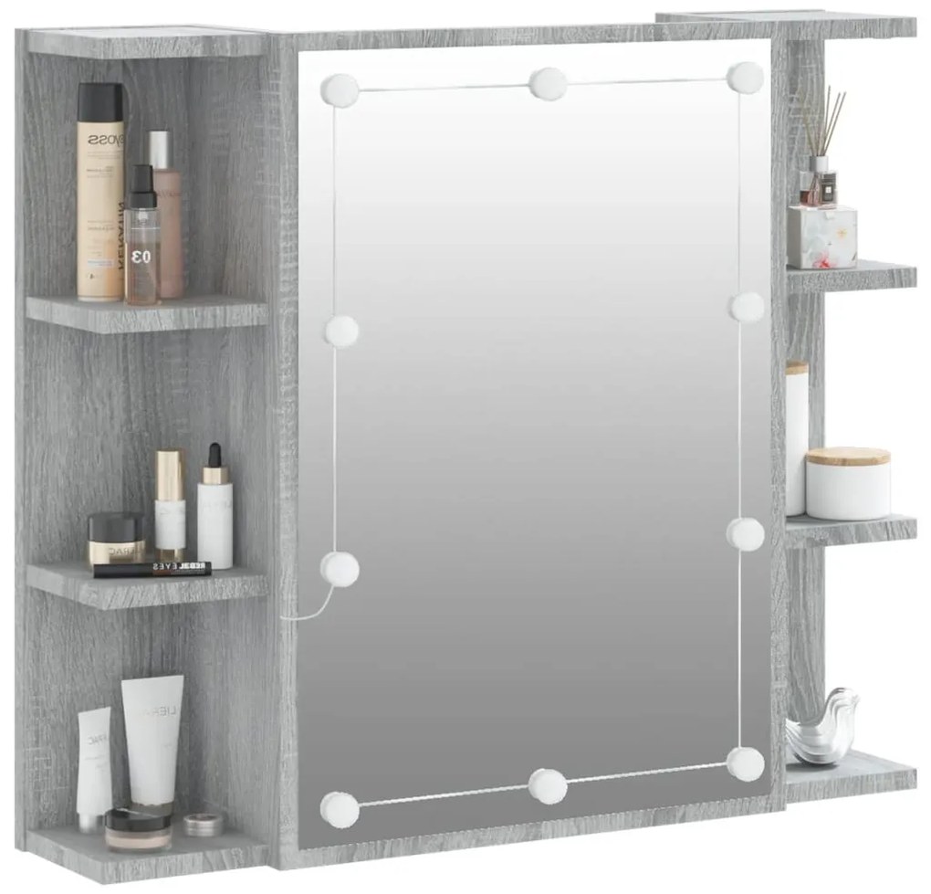Armário espelhado com LED 70x16,5x60 cm sonoma cinza