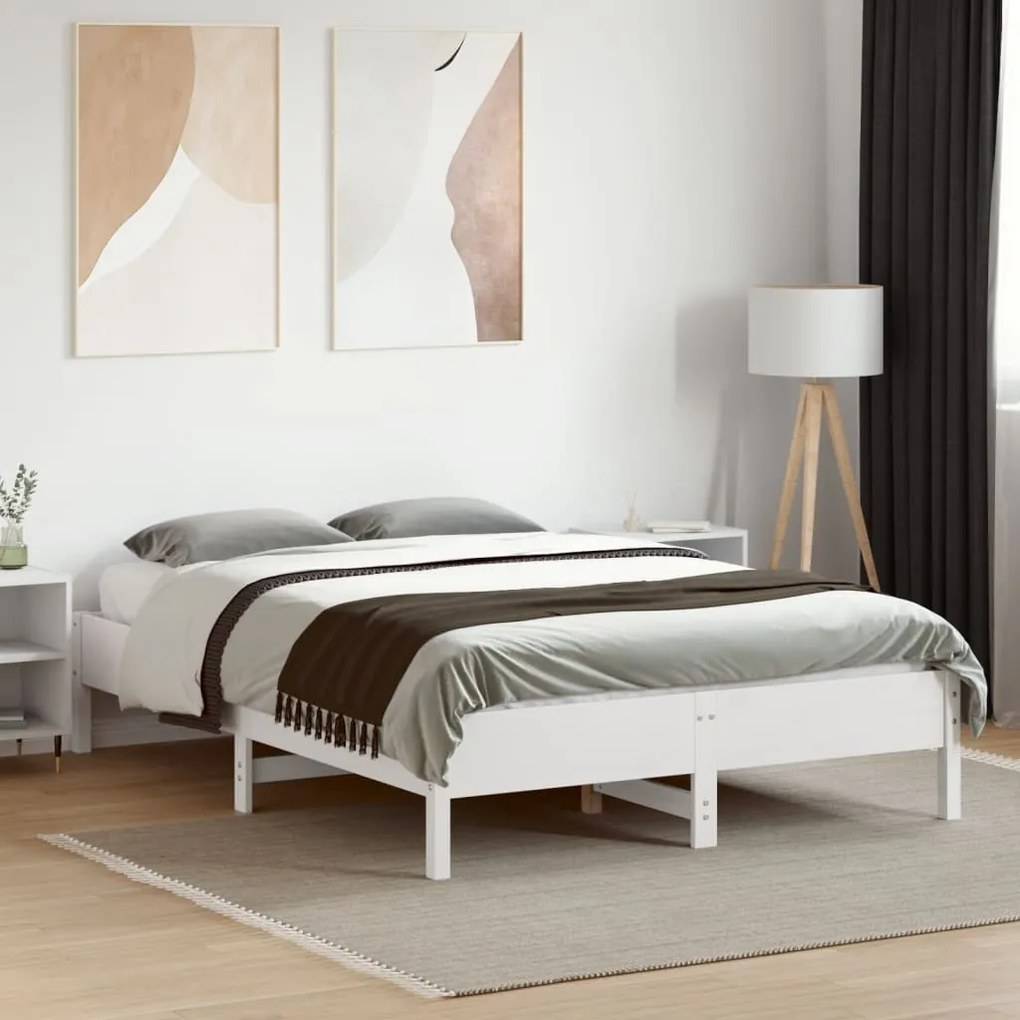 Cama sem colchão 135x190 cm madeira de pinho maciça branco