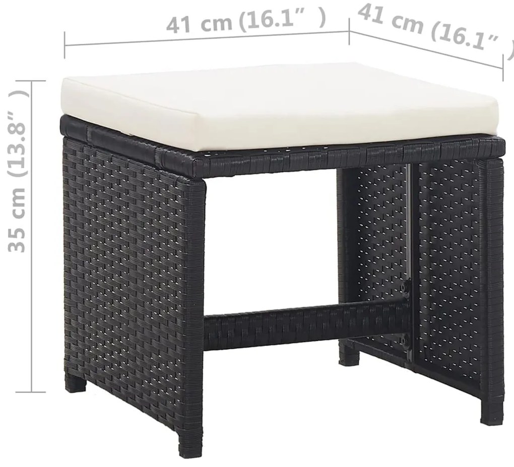 13 pcs conjunto jantar exterior com almofadões vime PE preto