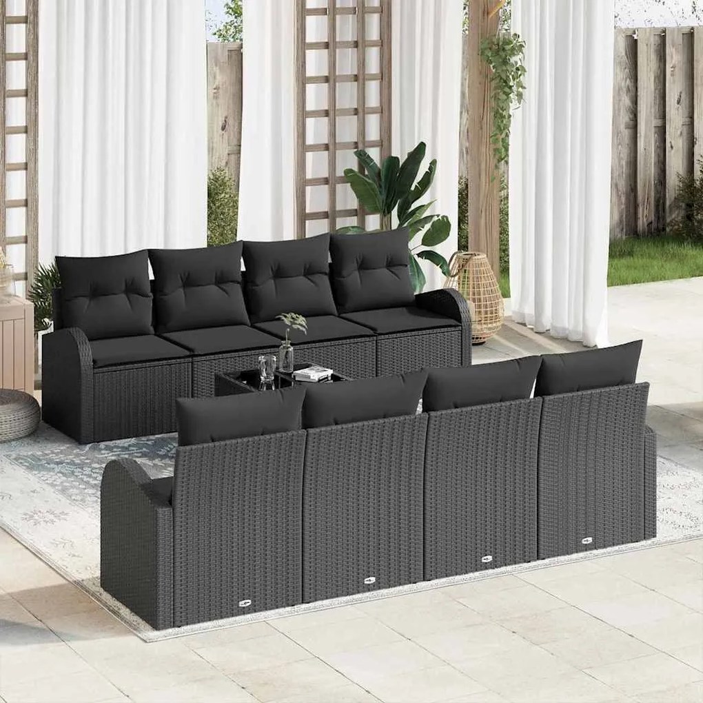 vidaXL Conjunto de Sofá de Jardim com travesseiro 9 pcs Preto vime PE