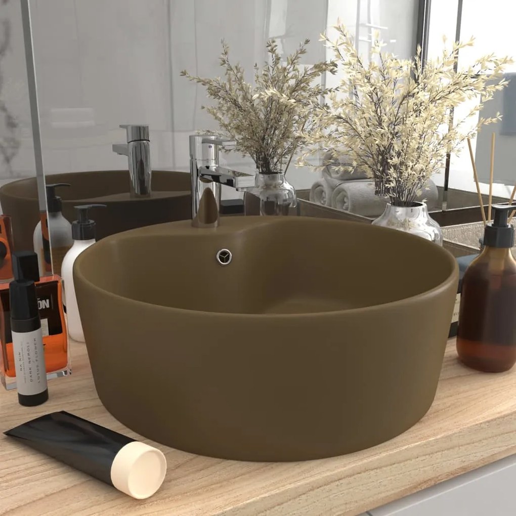 147040 vidaXL Lavatório com extravasamento 36x13 cm cerâmica creme mate