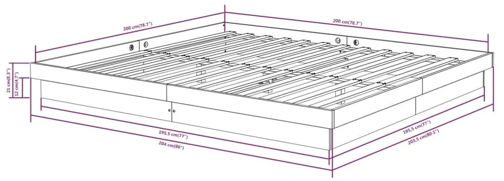 Estrutura de cama 200x200 cm madeira maciça branco