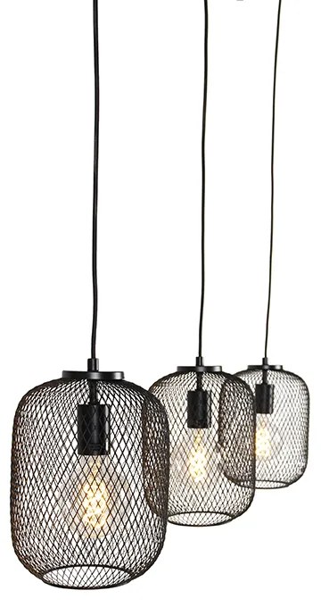 Candeeiro suspenso industrial preto 110cm 3-luzes - BLISS Mesh Industrial