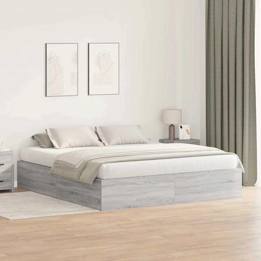 vidaXL Estrado de cama com arrumação Cinza Sonoma 200 x 200 cm