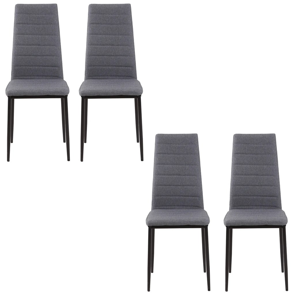 Conjunto de 4 Cadeiras de Sala de Jantar Estofadas em Linho e Pés de Metal para Cozinha Carga Máxima 120kg 41x50x97cm Cinza
