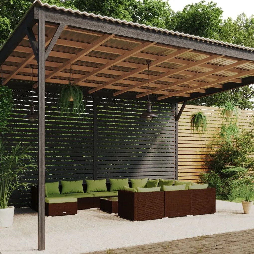 vidaXL 12 pcs conjunto lounge de jardim c/ almofadões vime PE castanho