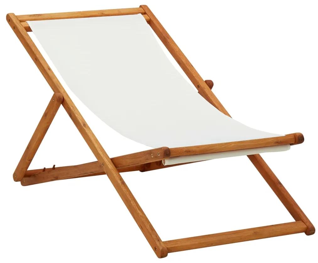 310314 vidaXL Cadeira praia dobrável madeira de eucalipto/tecido branco nata