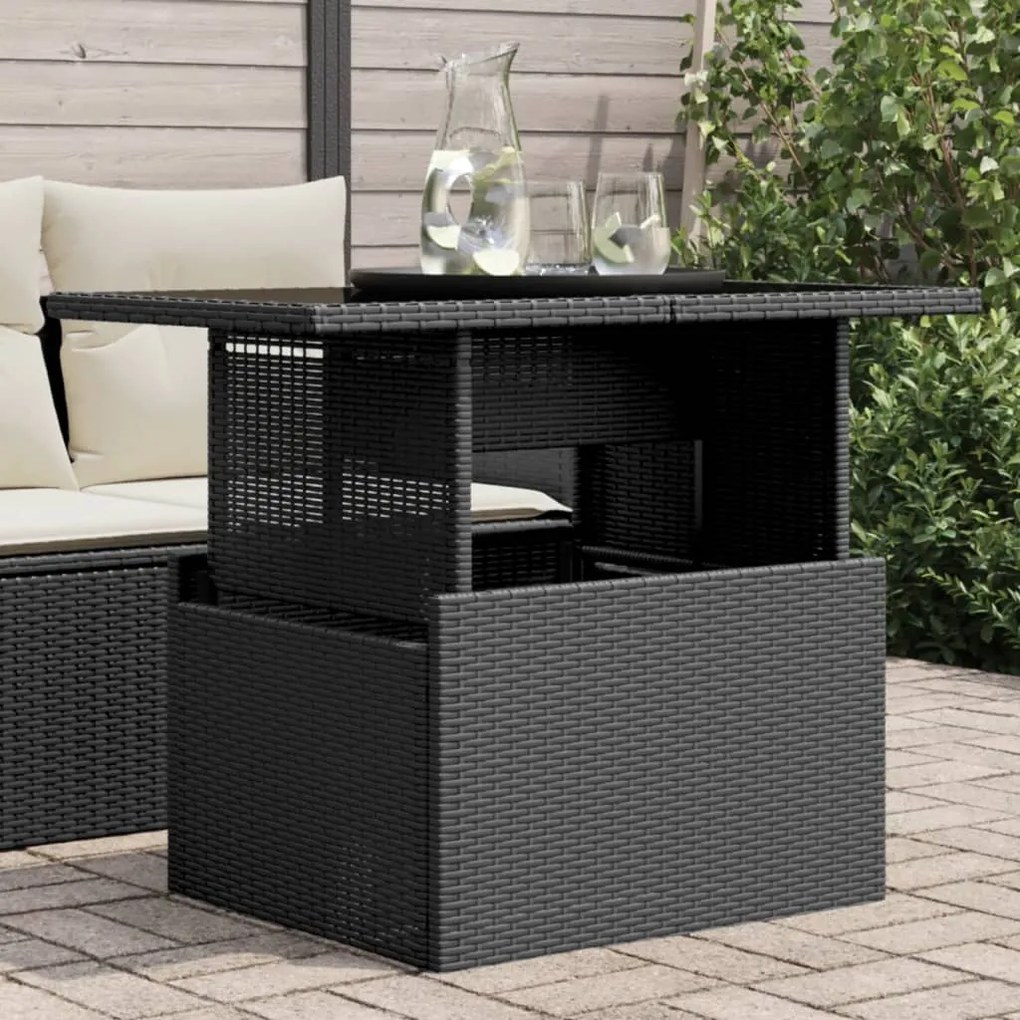 Mesa de jardim com tampo de vidro 100x55x73 cm vime PE preto