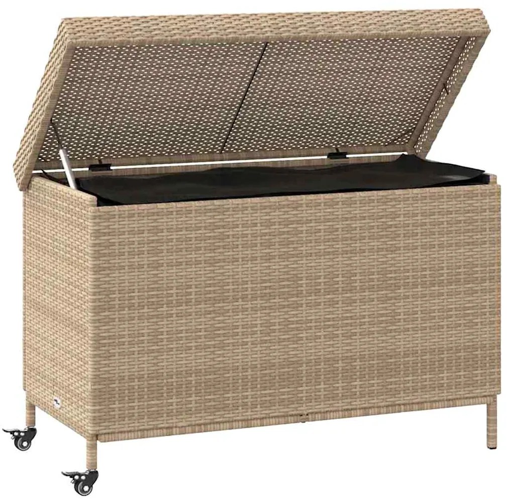 Caixa de arrumação com rodas 110x55x73cm vime PE bege misturado