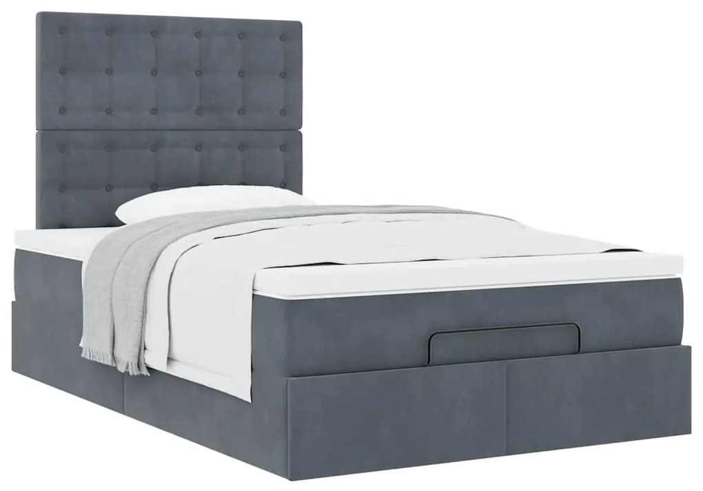 Estrutura de cama otomana com colchões cinza escuro Veludo
