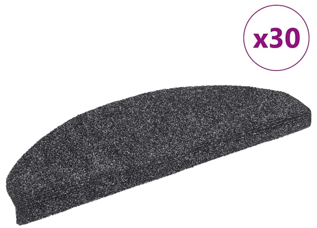 vidaXL Tapetes de escada autoadesivos 30 pcs 65x21x4cm cinzento-escuro