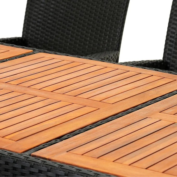 Conjunto de jardim em polyrattan Rom, 9 peças, madeira de acácia preto