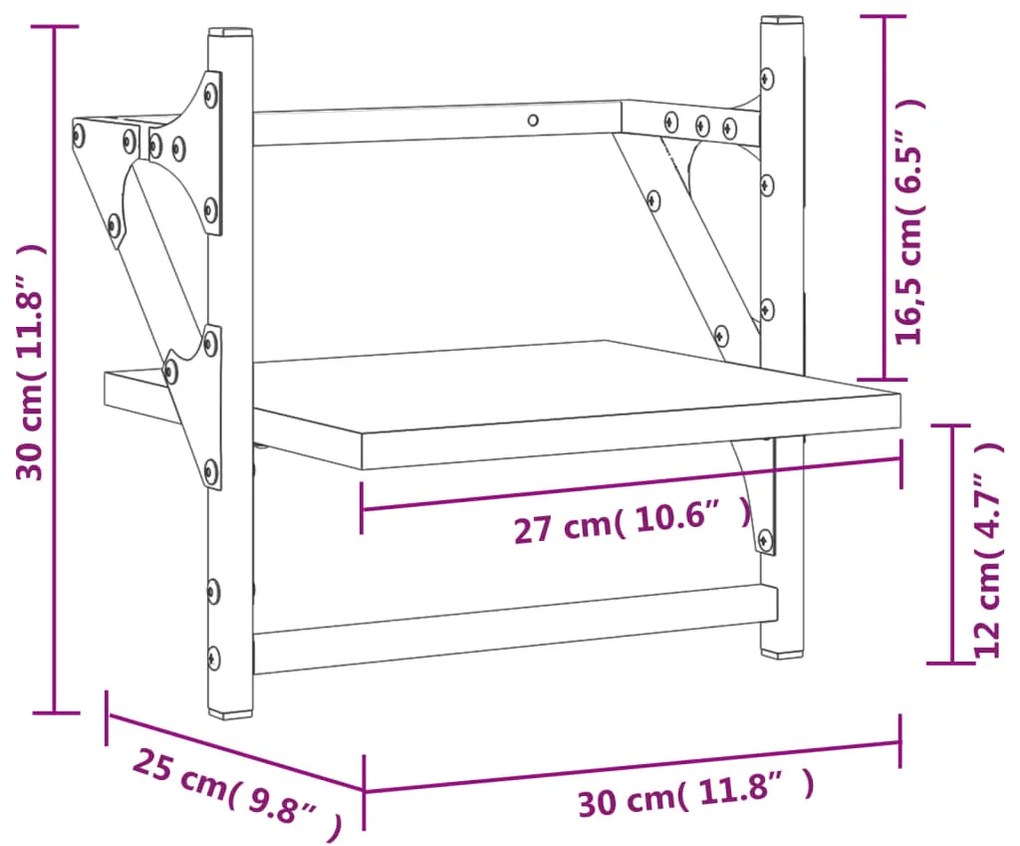 Prateleiras de parede c/ barras 2 pcs 30x25x30 cm cinza sonoma