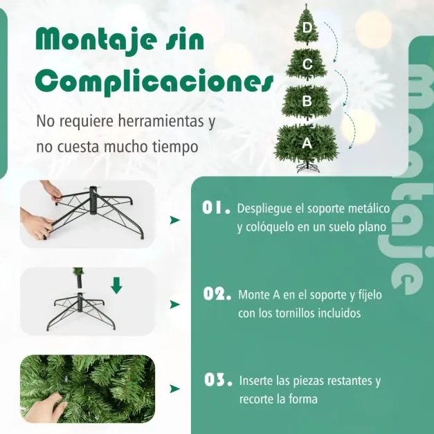 Árvore de Natal artificial de 270 cm com 2132 pontas de folhas de PVC, abertura automática e suporte de metal Verde