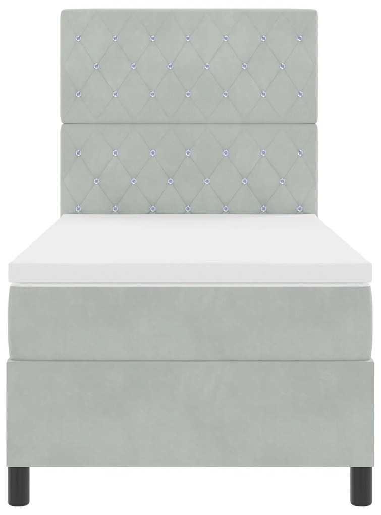 Cama Box Spring com Colchão Cinza Claro 90x200 cm Veludo