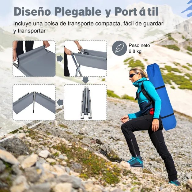 Espreguiçadeira campismo dobrável com bolsa de transporte e bolso lateral para cochilo de viagem nas férias na praia 190 x 73 x 42 cm cinzento