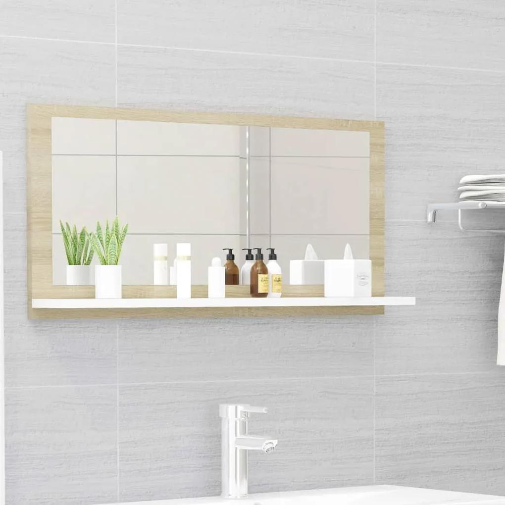 Espelho casa de banho 80x10,5x37 cm contrapl. branco e carvalho