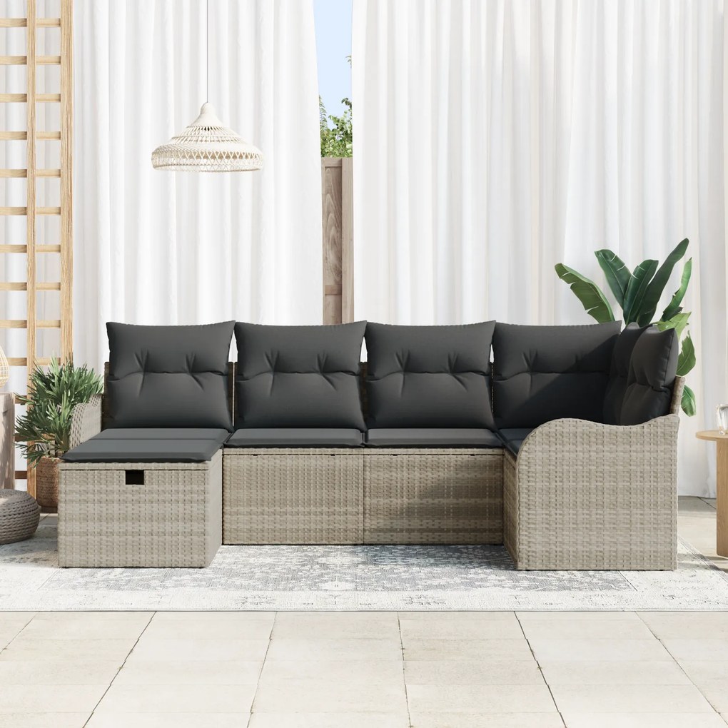 Conjunto de Sofá de Jardim vidaXL com Almofadas Cinzento Claro Rattan