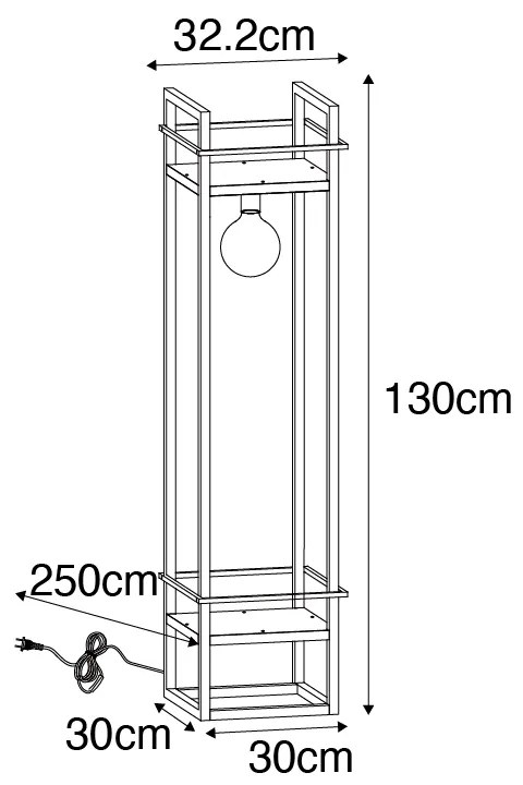 Candeeiro de pé industrial preto com madeira - Cage Rack Industrial
