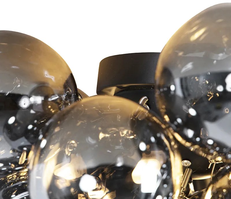 Candeeiro de teto design preto com vidro fumê 6 luzes - Uvas Art Deco,Design