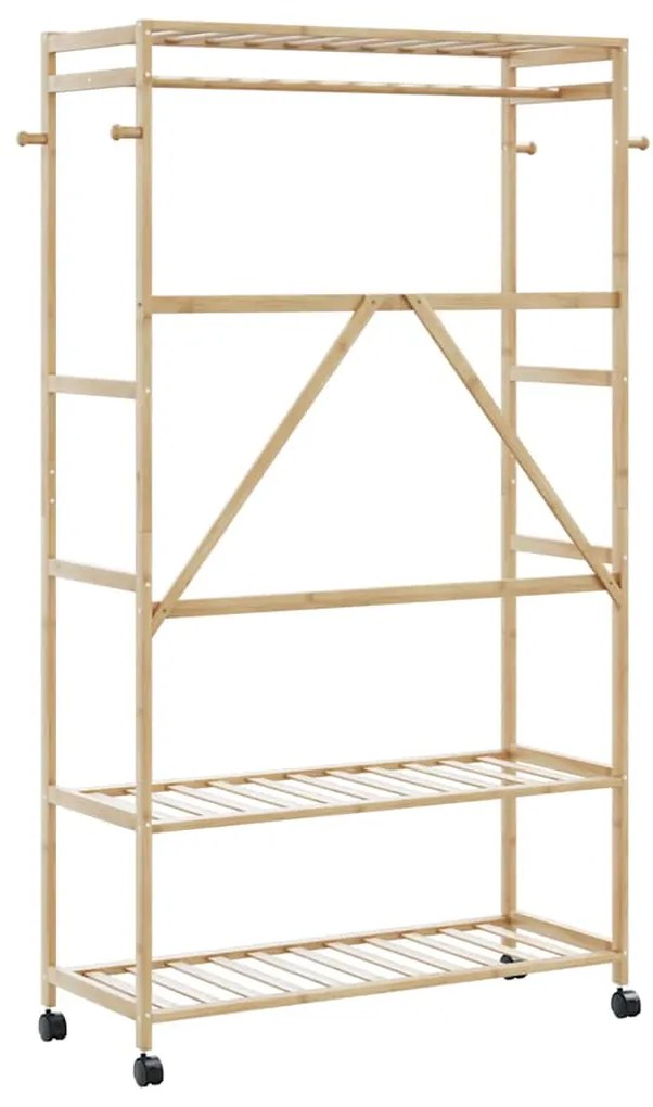 Cabide com prateleiras e rodas 110x40x180 cm bambu
