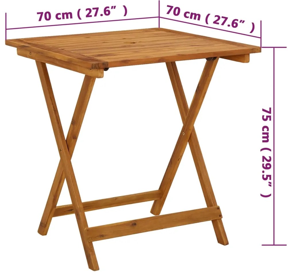 Mesa de jardim dobrável 70x70x75 cm madeira de acácia maciça