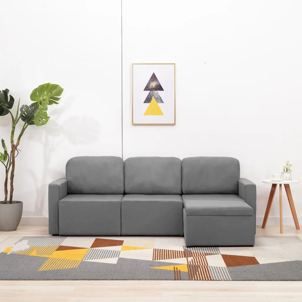 288783 vidaXL Sofá-cama modular de 3 lugares tecido cinzento-claro