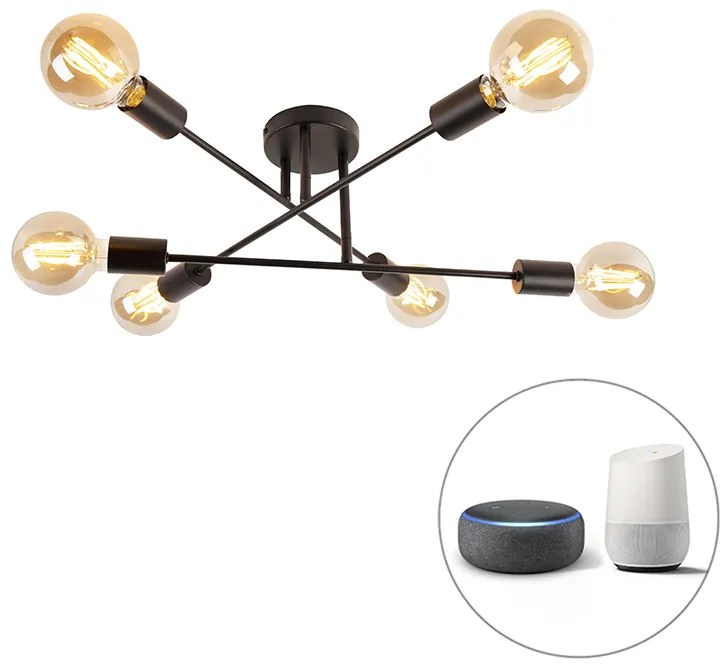 LED Candeeiro de teto inteligente preto 6 luzes incl. Wifi G95 - Sydney Industrial