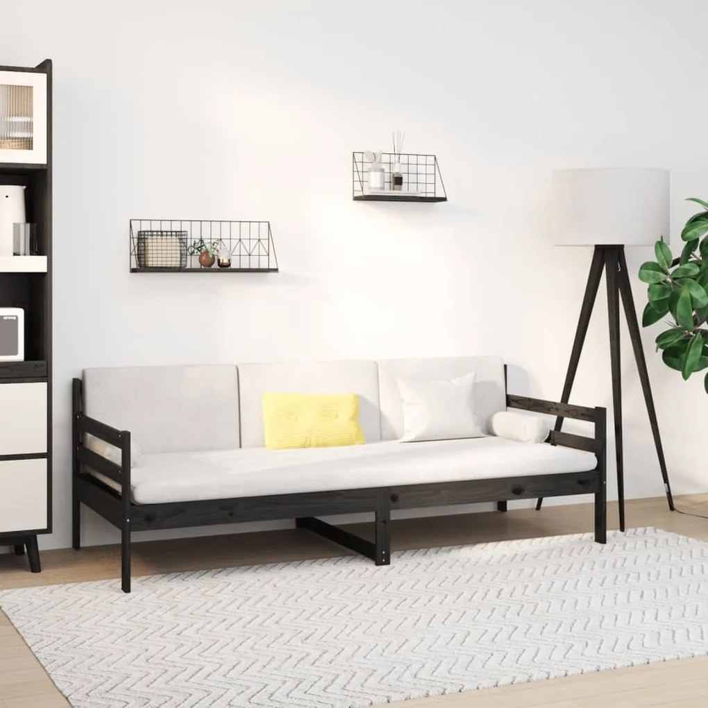 814643 vidaXL Sofá-cama 90x190 cm madeira de pinho maciça preto