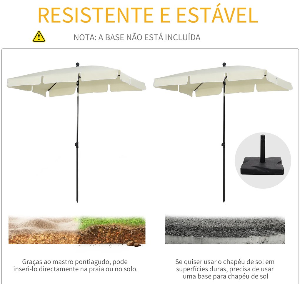 Chapéu de Sol Retangular de Jardim 198x130x240cm Chapéu de Sol de Alumínio com Função de Inclinação para Terraço Pátio Exterior Creme