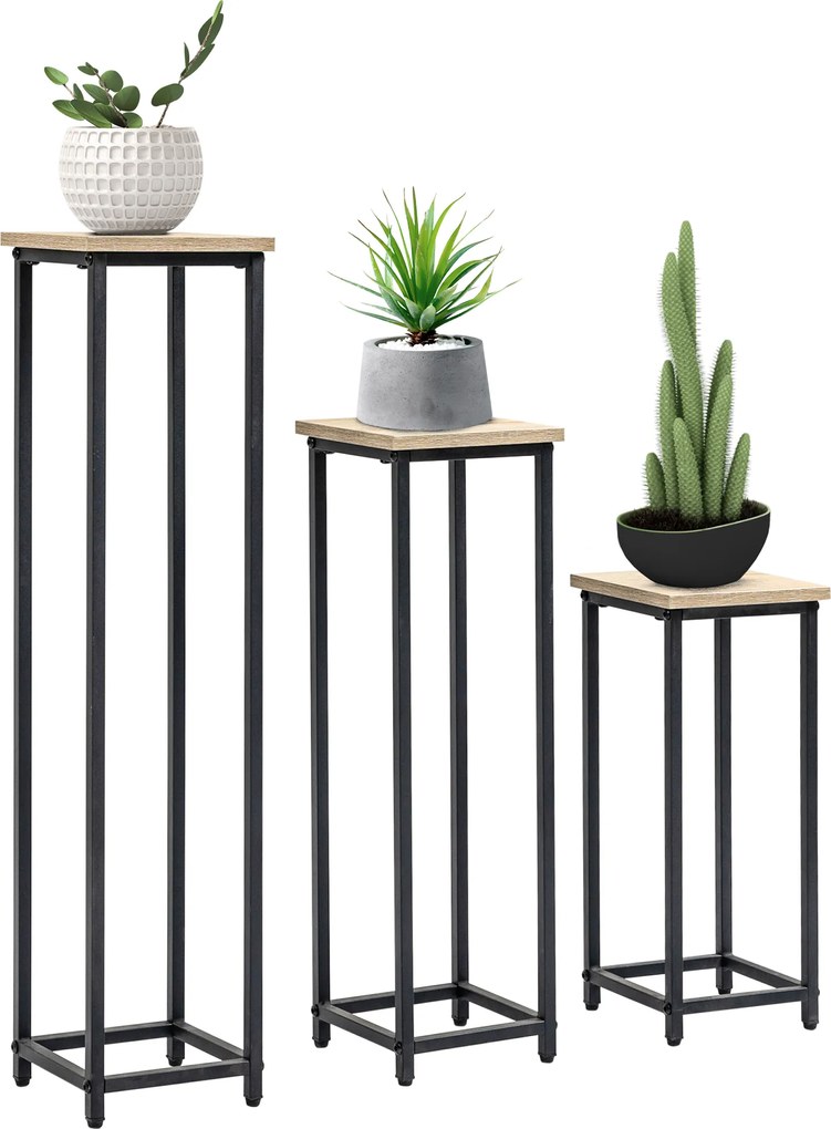 Conjunto de 3 suportes para vasos de flores de floreira empilháveis - 21 x 21 x 50/70/90 cm - aço