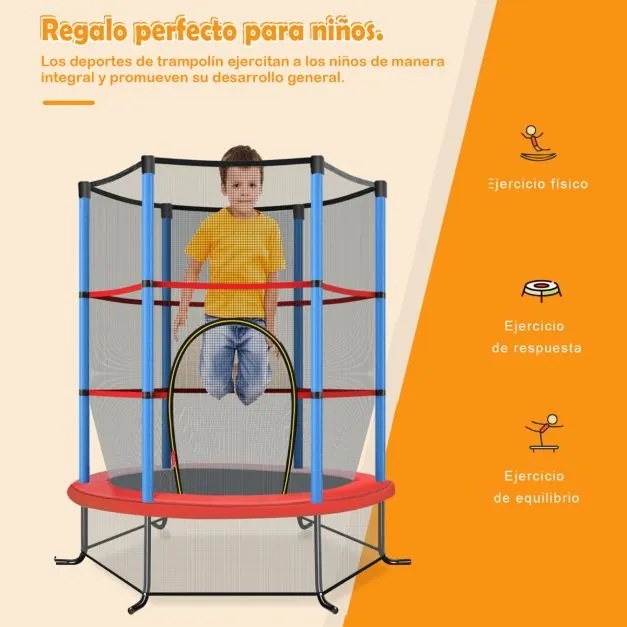 Trampolim para crianças 191 cm com rede de segurança e almofada para molas recreativas Estrutura em aço Azul