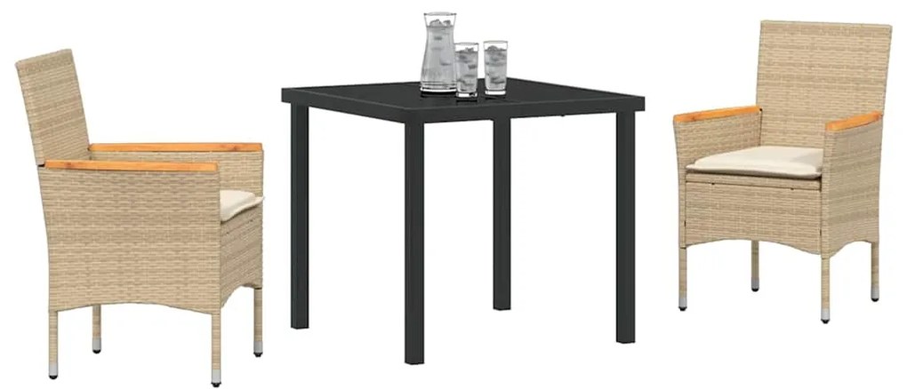 Conjunto de Jantar de Jardim 3 Peças com Almofadas Bege em Rattan Sint