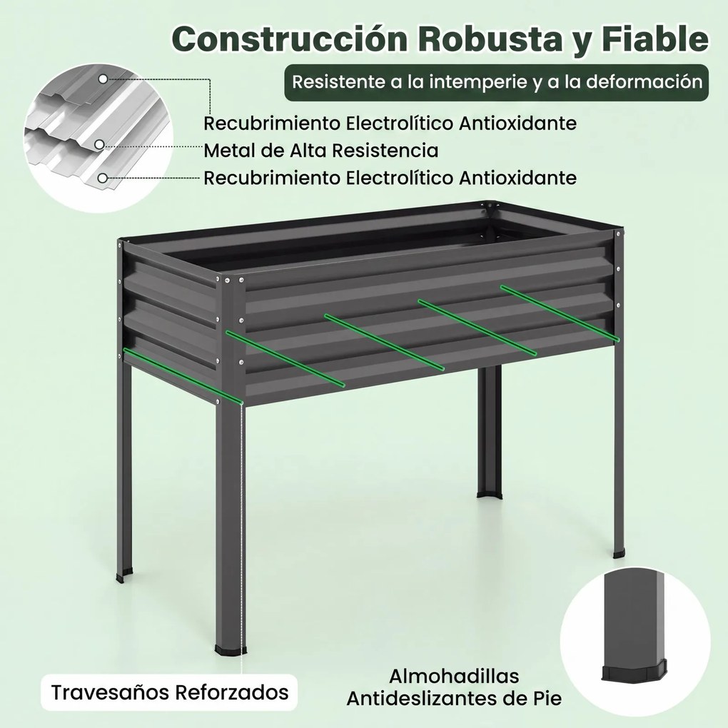 Floreira elevada com estufa 112 x 55 x 152 cm, canteiro de jardim em metal galvanizado com cobertura de proteção e porta enrolável para pátio, terraço