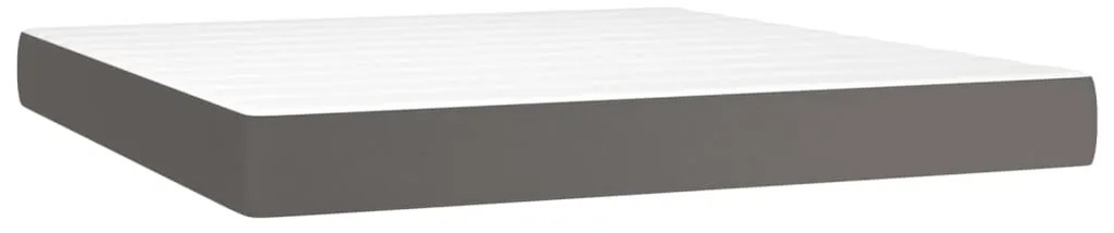 Cama box spring c/ colchão/LED 160x200cm couro artificial cinza