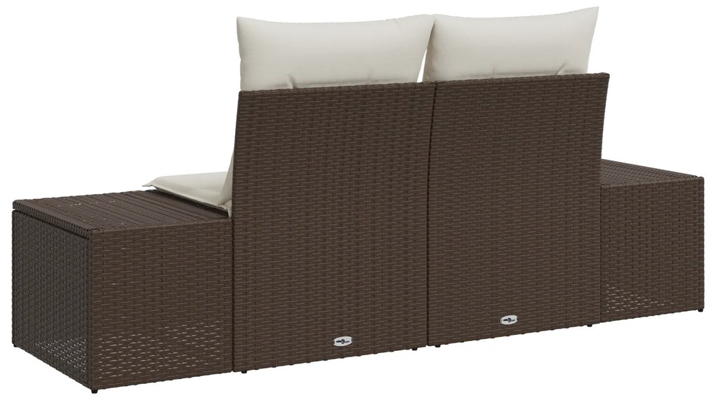 Sofá de Jardim de 2 Lugares com Almofadas Castanho Rattan