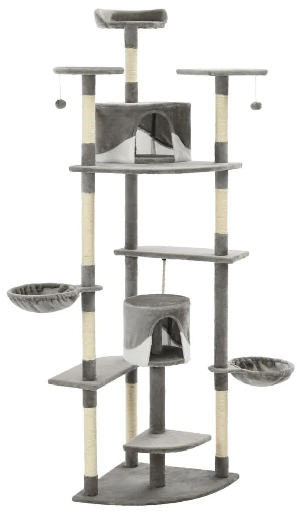 Árvore p/ gatos c/ postes arranhadores sisal 203cm cinza/branco