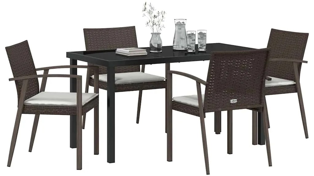 Conjunto de Jantar de Jardim de 5 Peças com Almofadas em Rattan Sintét